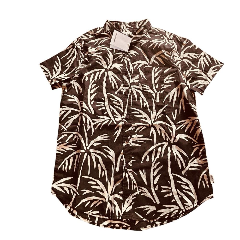 Banks Journal Men’s Black Grove Tropical Palm Print Button Up Casual Shirt Sz. S